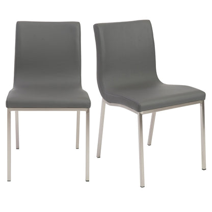 Set of Two Gray And Silver Upholstered Leather Dining Side Chairs