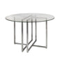 42" Clear And Silver Rounded Glass And Metal Trestle Base Dining Table