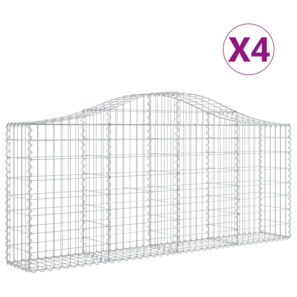 Arched Gabion Baskets 4 pcs 78.7"x11.8"x31.5"/39.4" Galvanized Iron