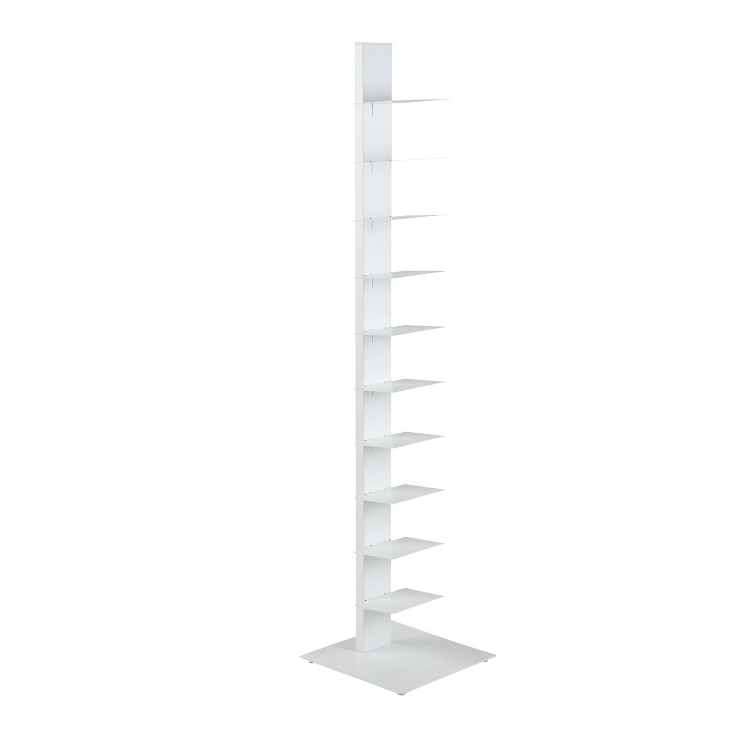 60" White Metal Ten Shelf Modern Tower Bookcase