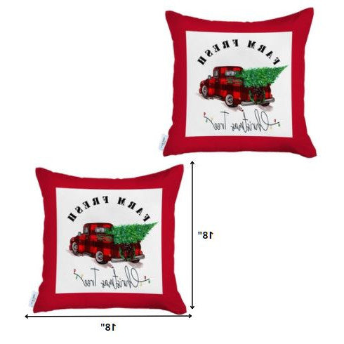 Set of 2 Christmas Buffalo Check Pick Up Truck Throw Pillows