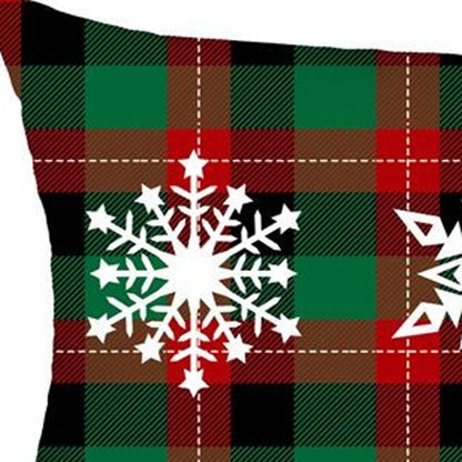 Set of 2 Christmas Snowflake Trio Plaid Lumbar Throw Pillows