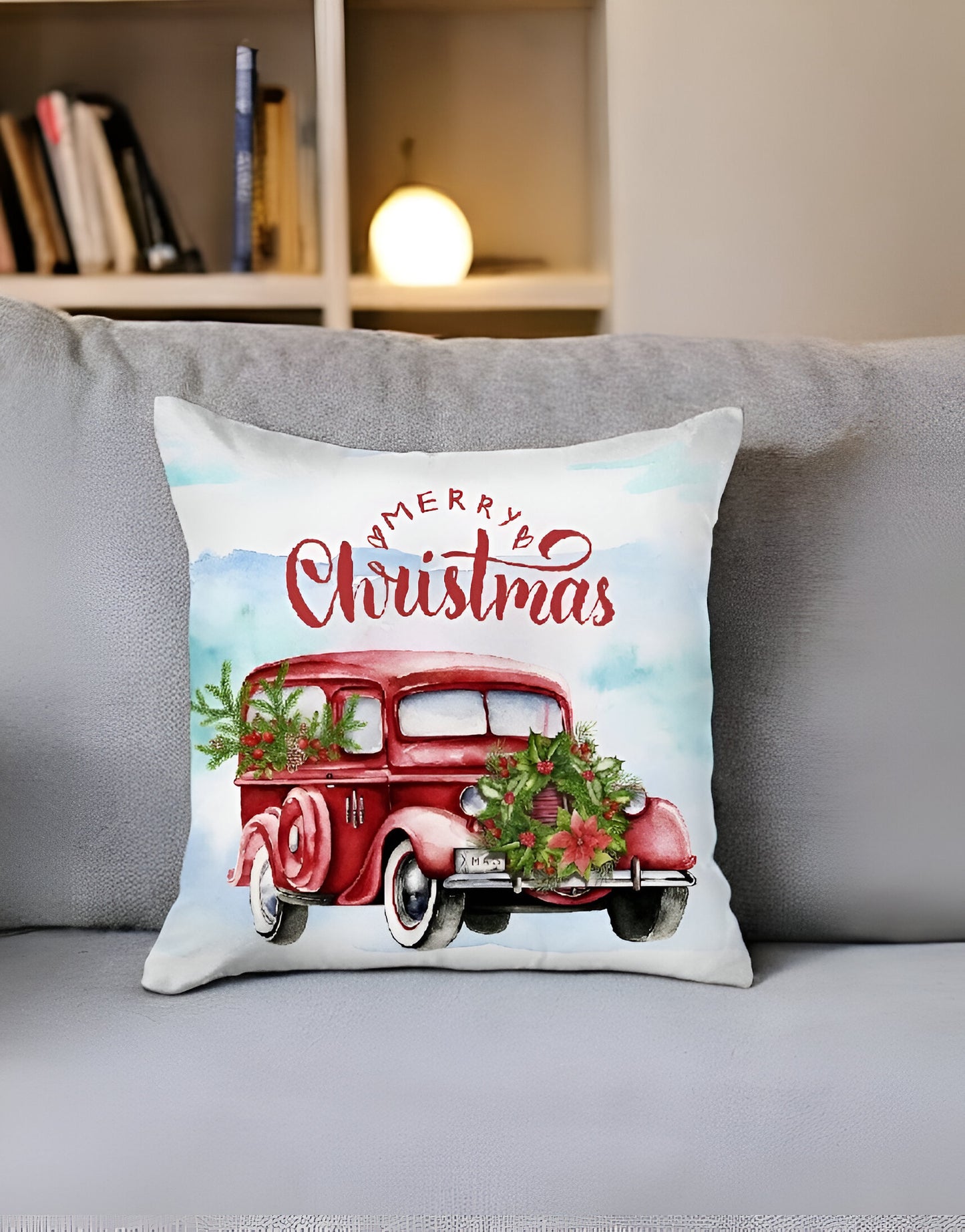 18" Multicolor Christmas Wreath Throw Pillow