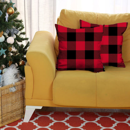 Set of 2 Red and Black Buffalo Plaid Throw Pillow Cover