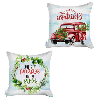 Set of 2 Merry Christmas Tis the Season Thow Pillow Covers