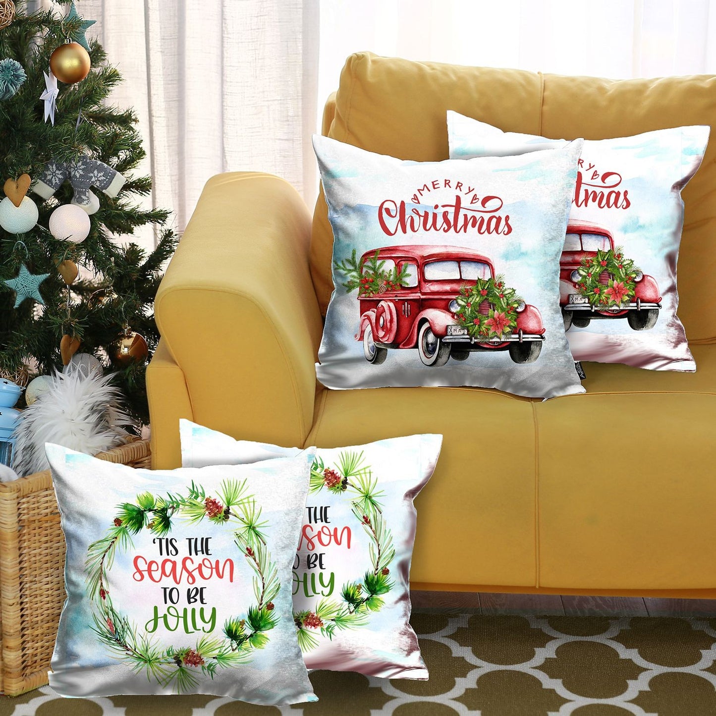 Set of 4 Merry Christmas Tis the Season Thow Pillow Covers