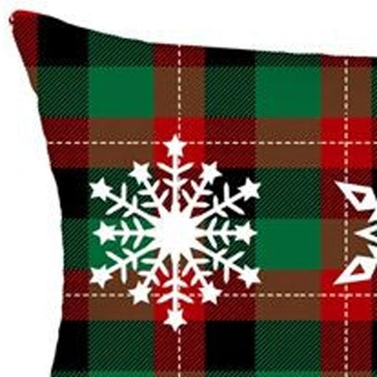 Set of 4 Christmas Snowflake Trio Plaid Lumbar Pillow Covers