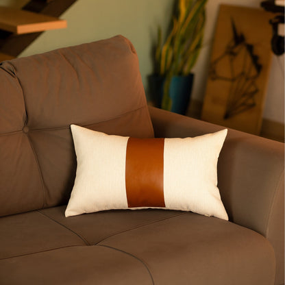 Set of 2 White and Brown Boho Throw Pillow Covers