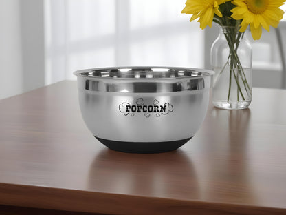 Sleek Stainless Steel Popcorn Serving Bowl