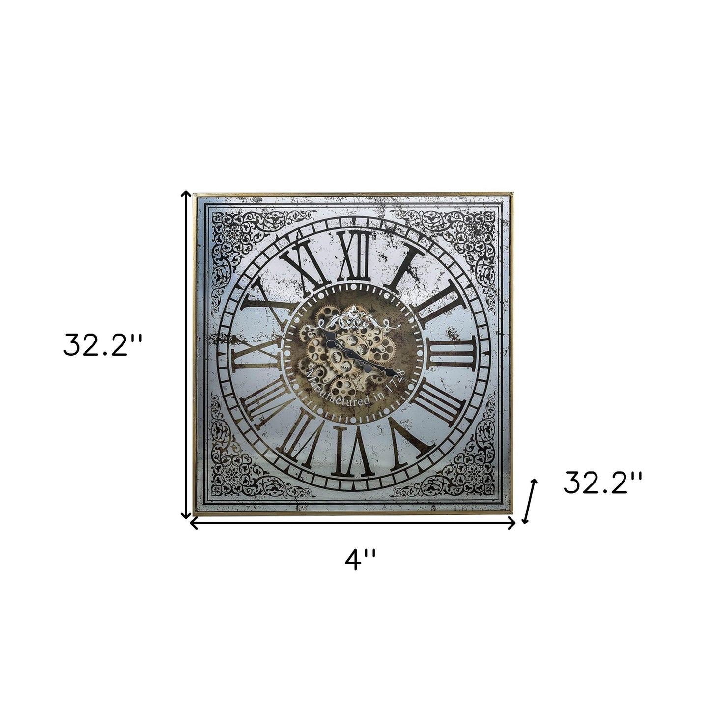 Silver And Gold Antique Style Square Wall Clock