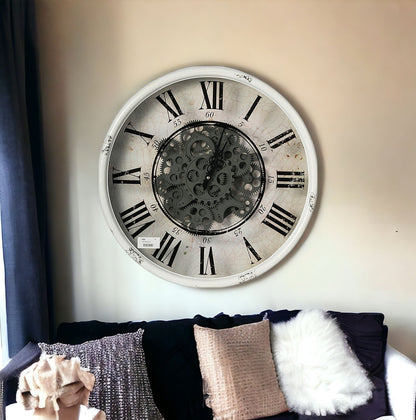 Rustic White Industrial Gear Vintage Wall Clock