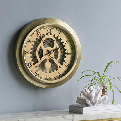 Gold Industrial Style Round Wall Clock