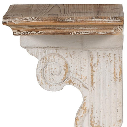 11" X 14" White and Natural Distressed Wood Corbel Style Wall Shelf