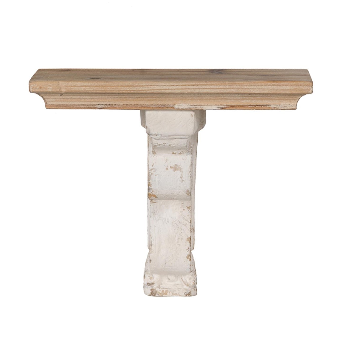 11" X 14" White and Natural Distressed Wood Corbel Style Wall Shelf