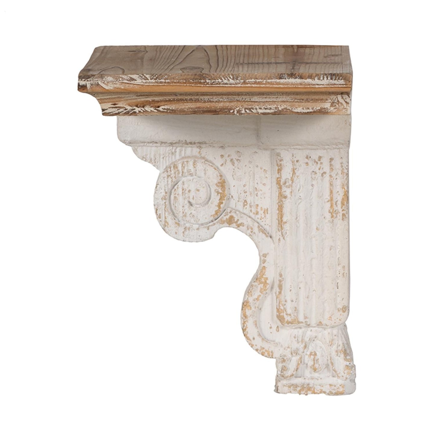 11" X 14" White and Natural Distressed Wood Corbel Style Wall Shelf