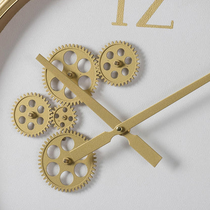 White and Gold Gears Minimal Wall Clock