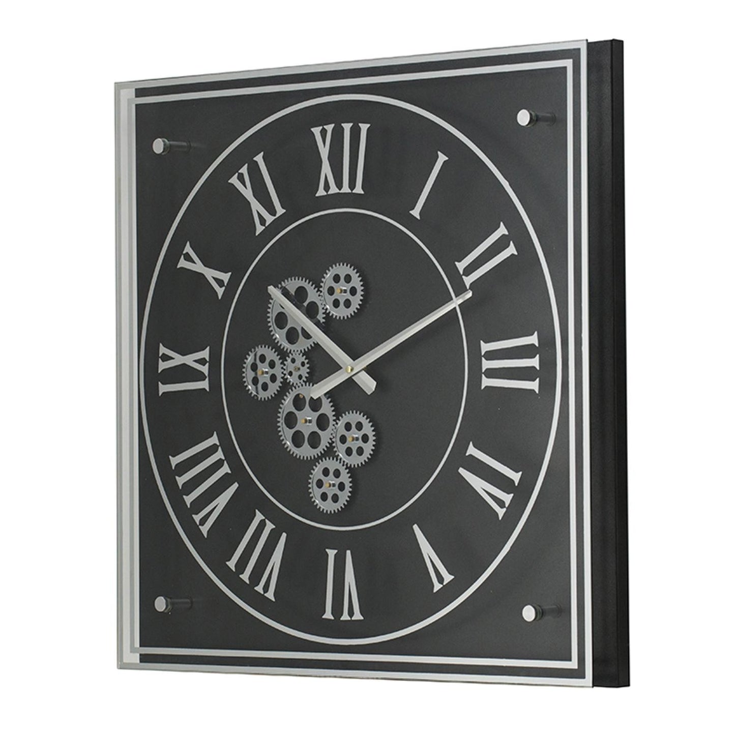 24" Black and Silver Vintage Style Gears Square Wall Clock