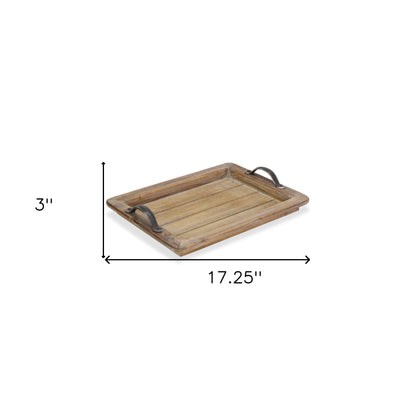 Wooden Paneled Tray with Metal Handles