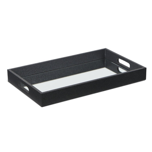 Black Shagreen Tray with Beveled Mirror