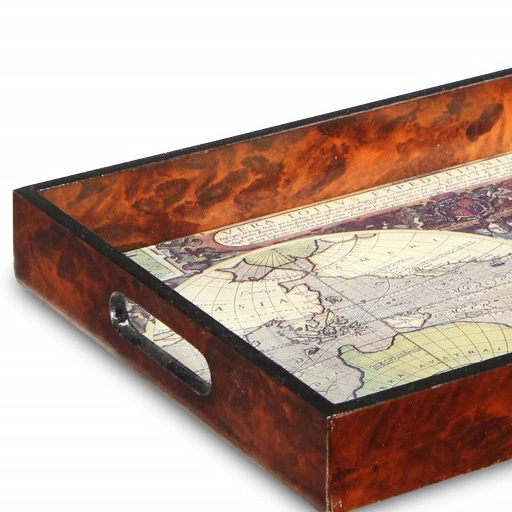 World Map Vintage Burlwood Serving Tray