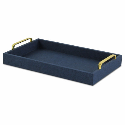 Navy Blue Linen and Wooden Tray