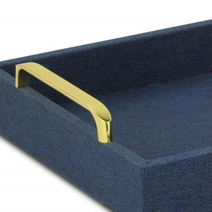 Navy Blue Linen and Wooden Tray