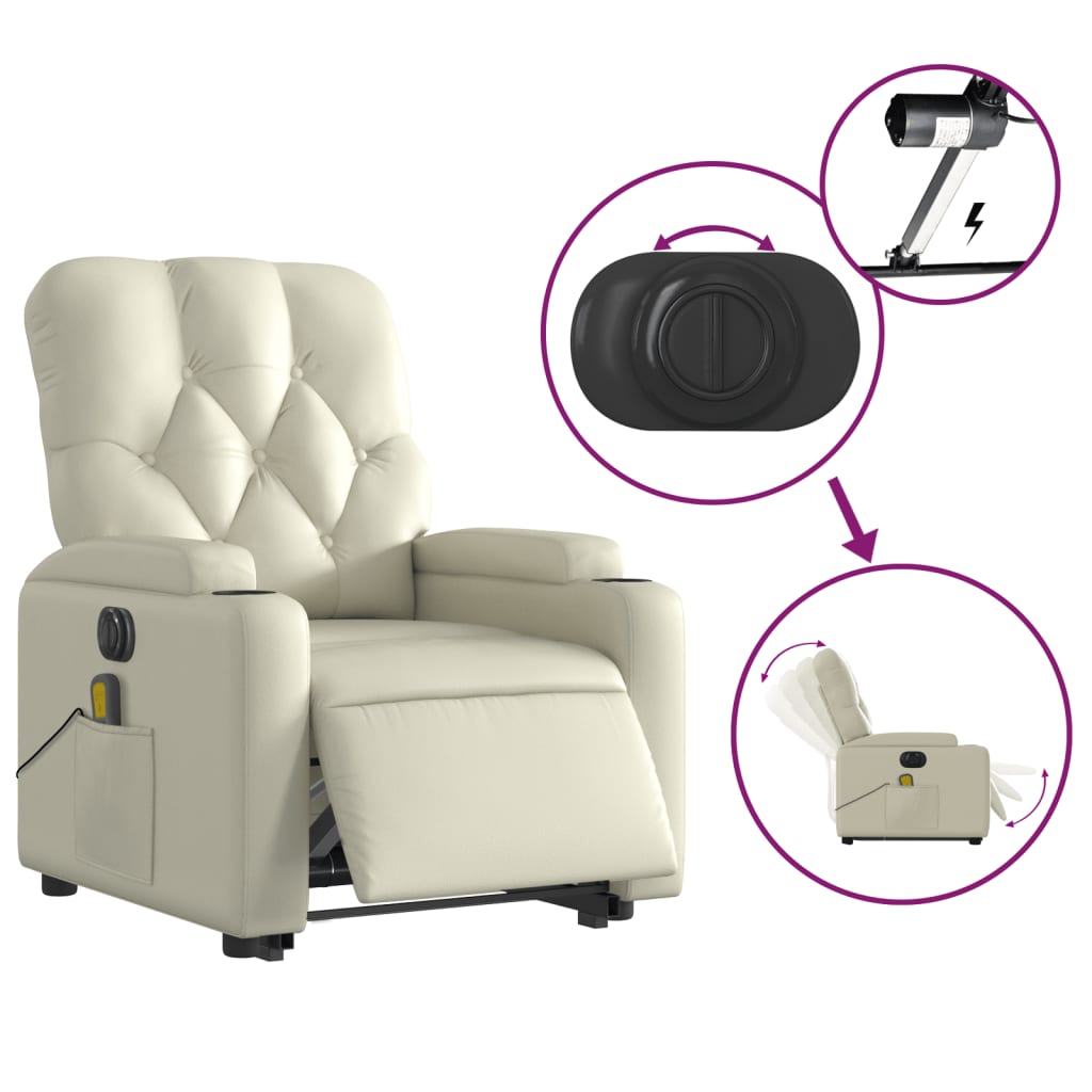 Electric Stand up Massage Recliner Chair Cream Faux Leather