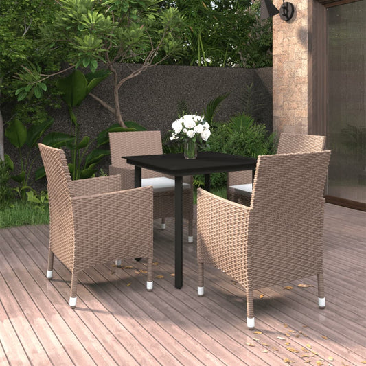 5 Piece Patio Dining Set with Cushions Poly Rattan and Black