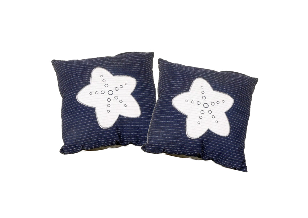 Set of Two Blue and White Starfish Throw Pillows