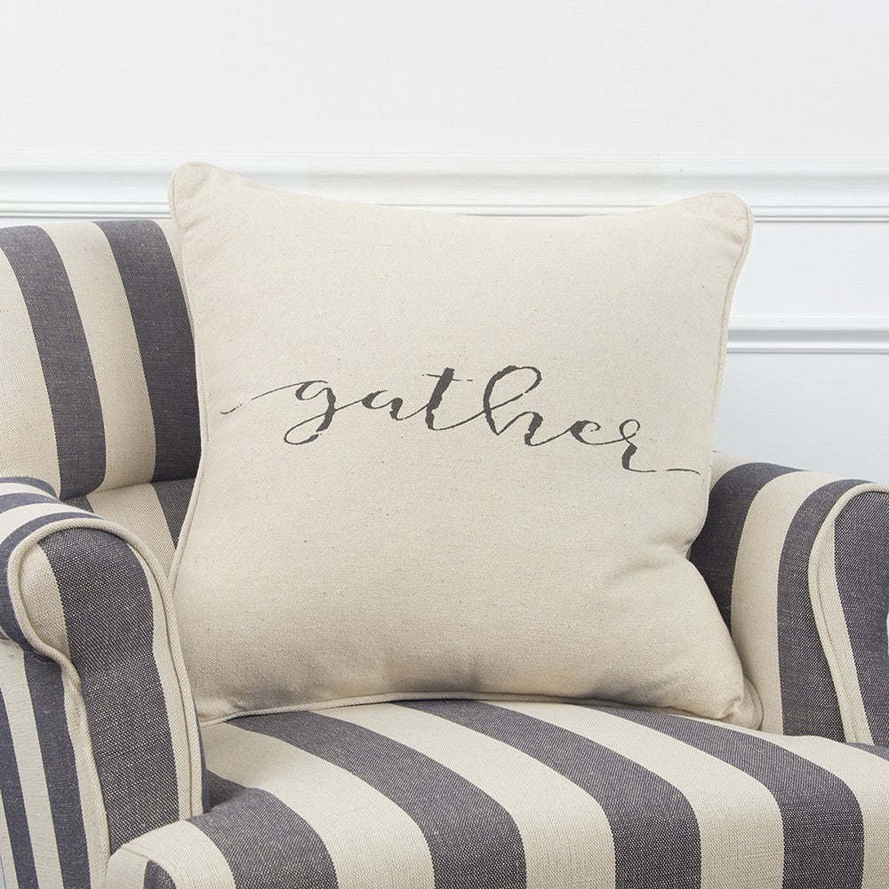 Gray and Cream Canvas Gather Decorative Throw Pillow