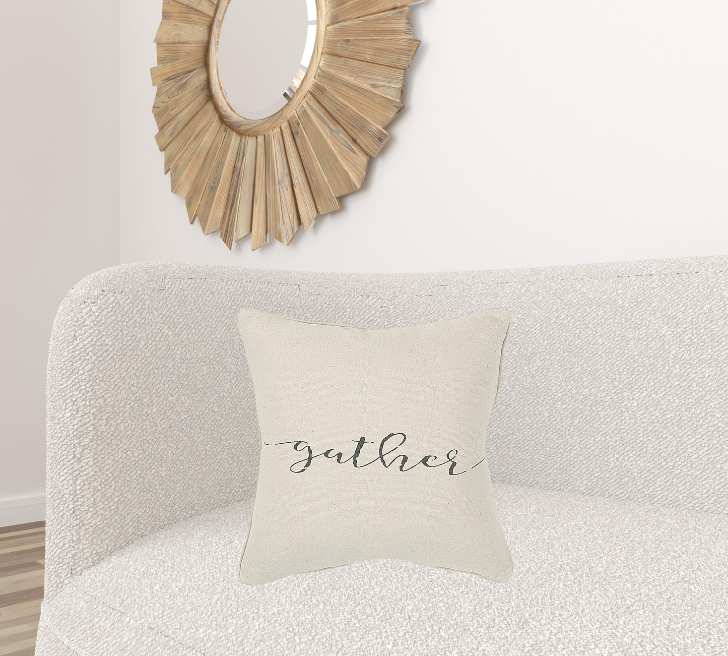 Gray and Cream Canvas Gather Decorative Throw Pillow