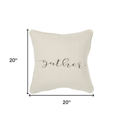 Gray and Cream Canvas Gather Decorative Throw Pillow