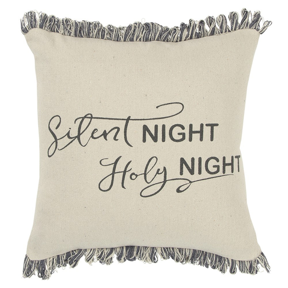 Gray and Cream Canvas Silent Night Decorative Throw Pillow