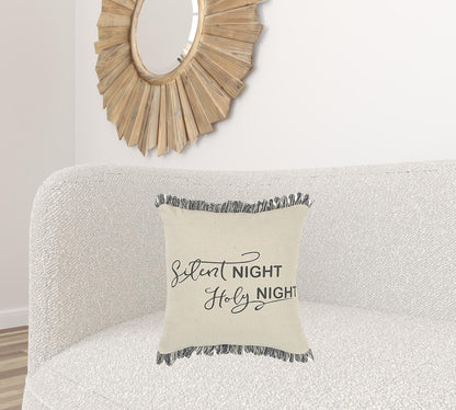 Gray and Cream Canvas Silent Night Decorative Throw Pillow