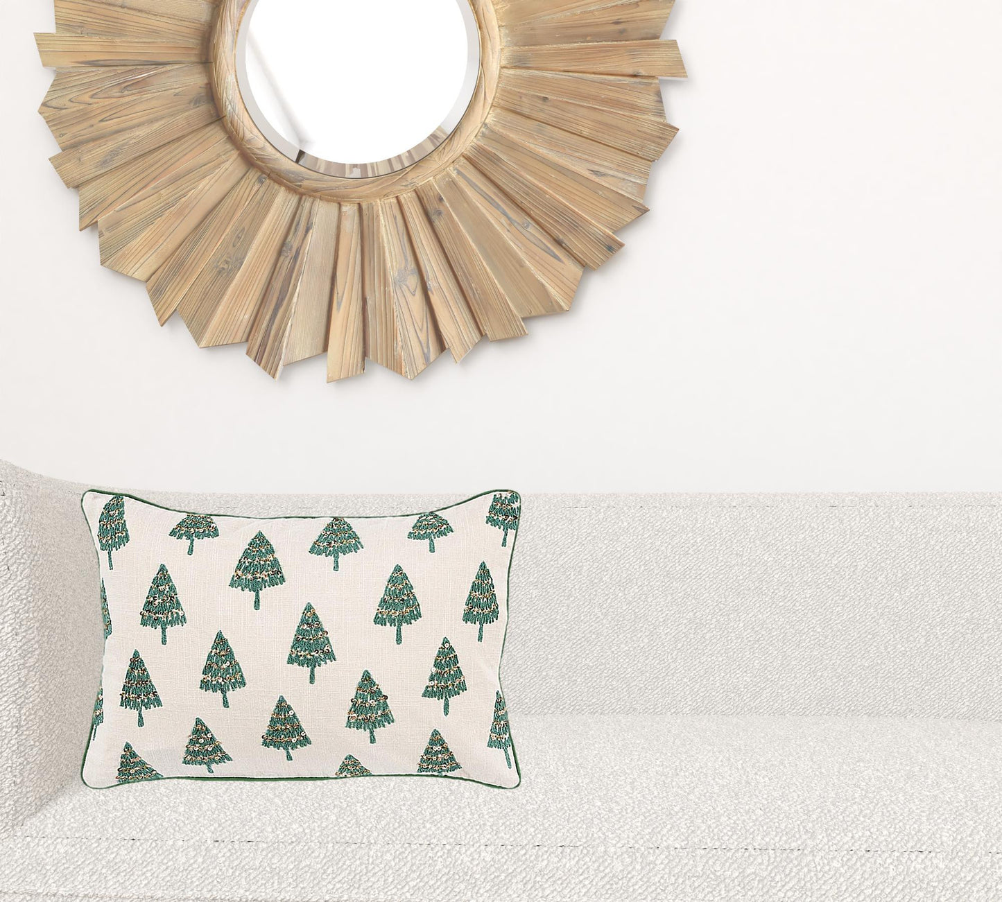 Ivory and Green Modern Christmas Tree Lumbar Throw Pillow