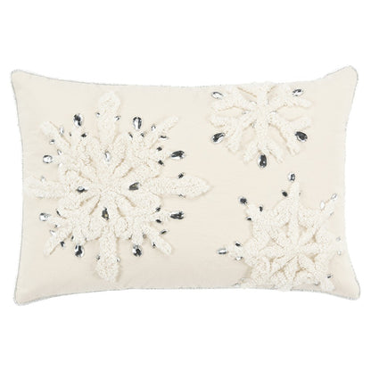 14" X 20" Ivory And Silver Glam Snowflake Throw Pillow With Embroidery