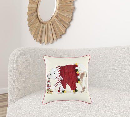 Red Polar Bear Dimensional Throw Pillow