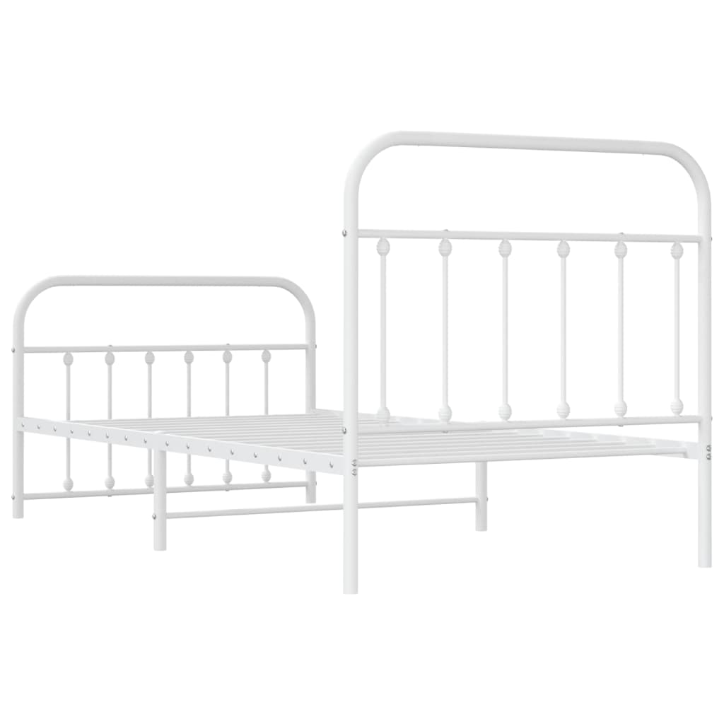 Metal Bed Frame without Mattress with Footboard White 39.4"x74.8"