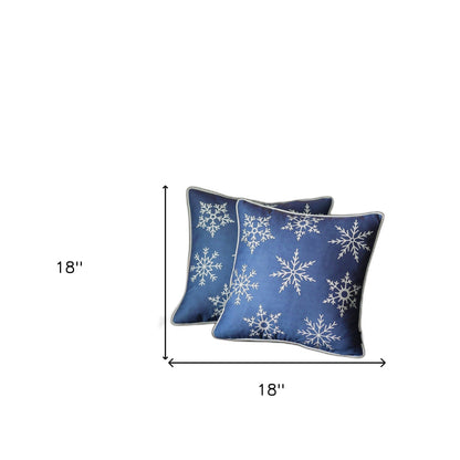 Set of 2 Blue and White Snowflakes Throw Pillows