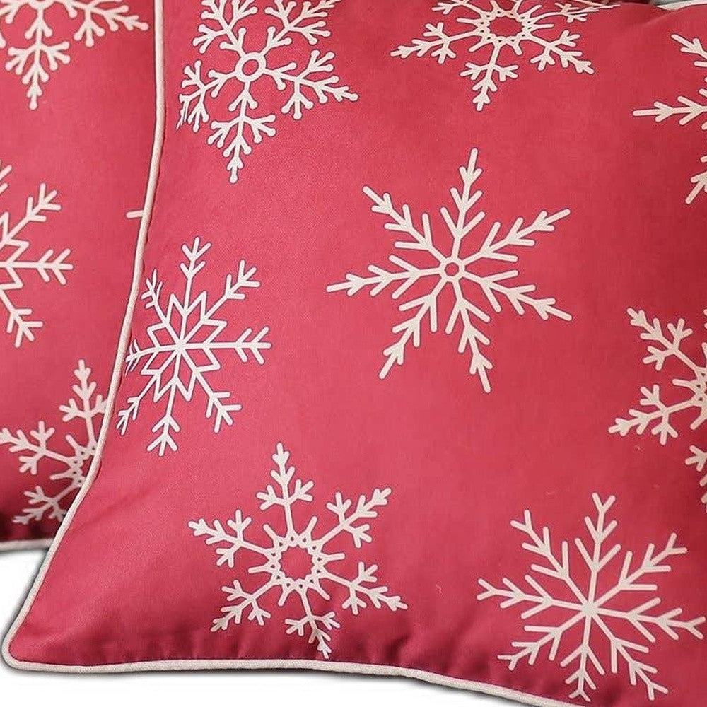 Set of 2 Red and White Snowflakes Throw Pillows