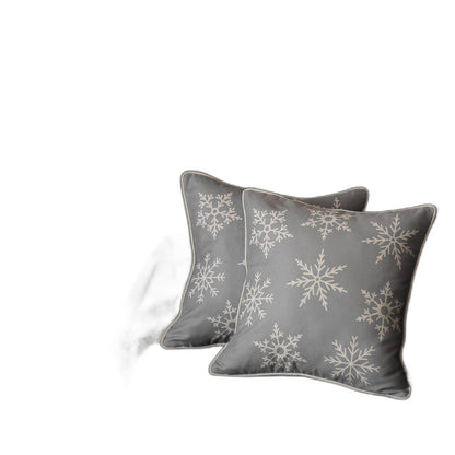 Set of 2 Gray and White Snowflakes Throw Pillows