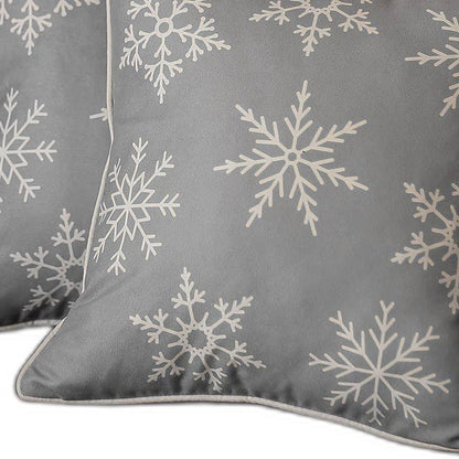 Set of 2 Gray and White Snowflakes Throw Pillows