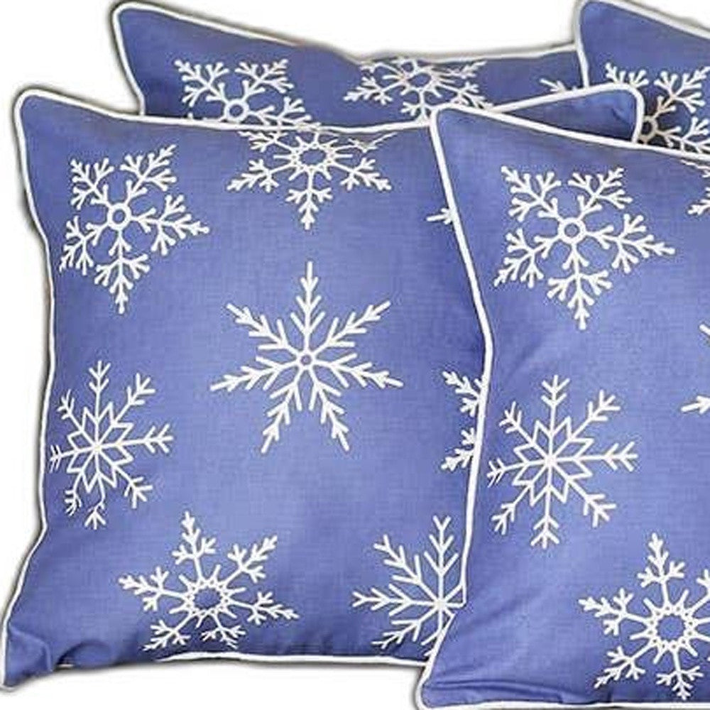 Set of 4 Blue and White Snowflakes Throw Pillows