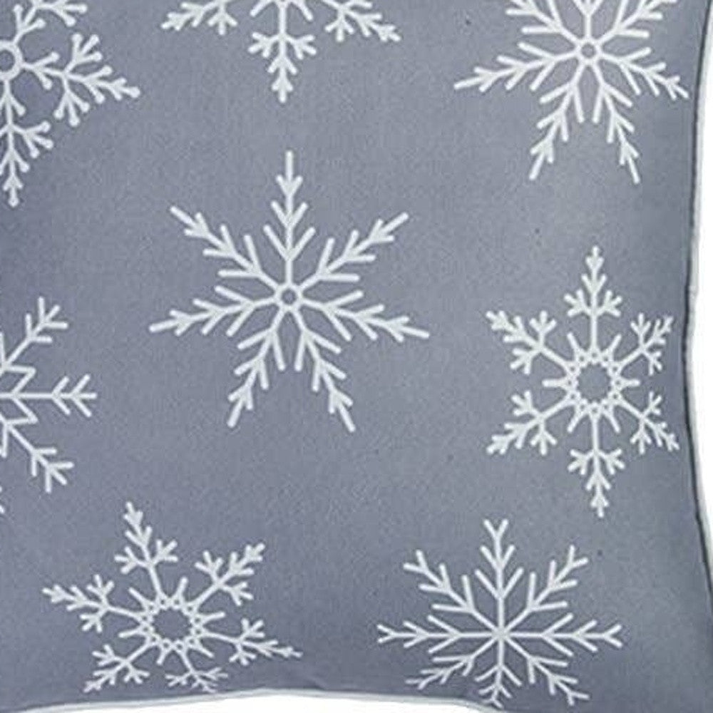 Set of 4 Gray and White Snowflakes Throw Pillows