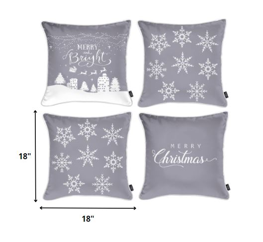 Set of Four Gray and White Christmas Snowflakes Throw Pillow