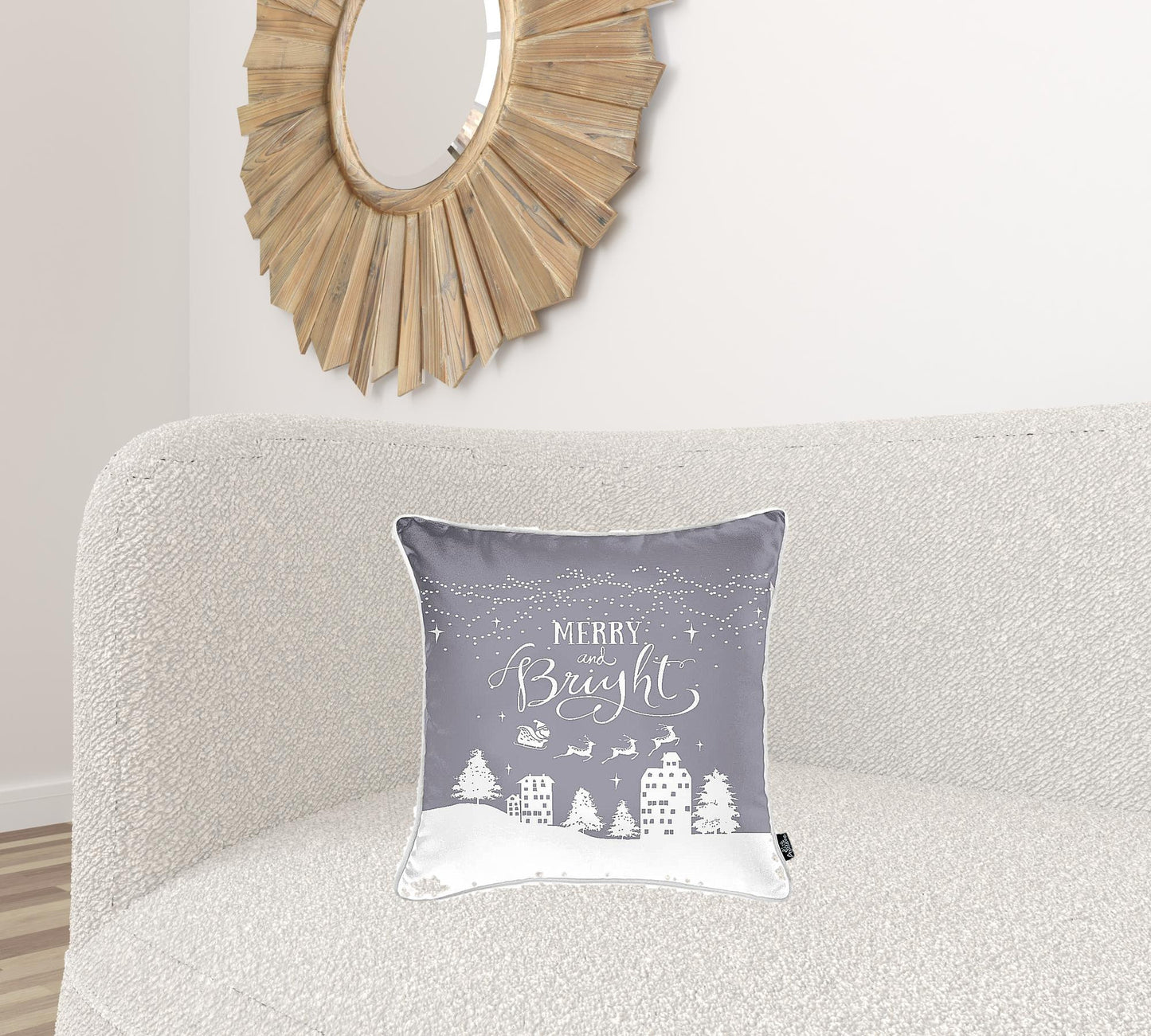 Set of Four Gray and White Christmas Snowflakes Throw Pillow