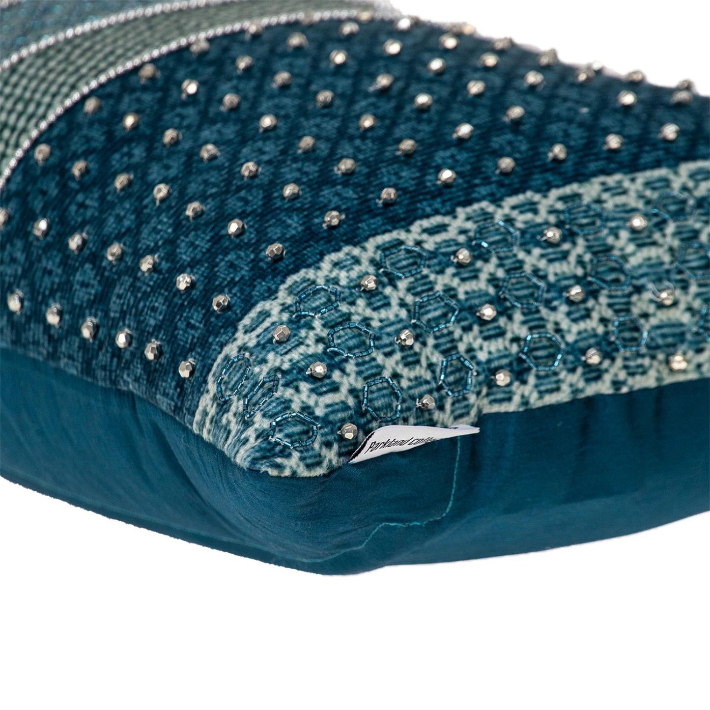 Blue and Aqua Beaded Embroidered Decorative Throw Pillow