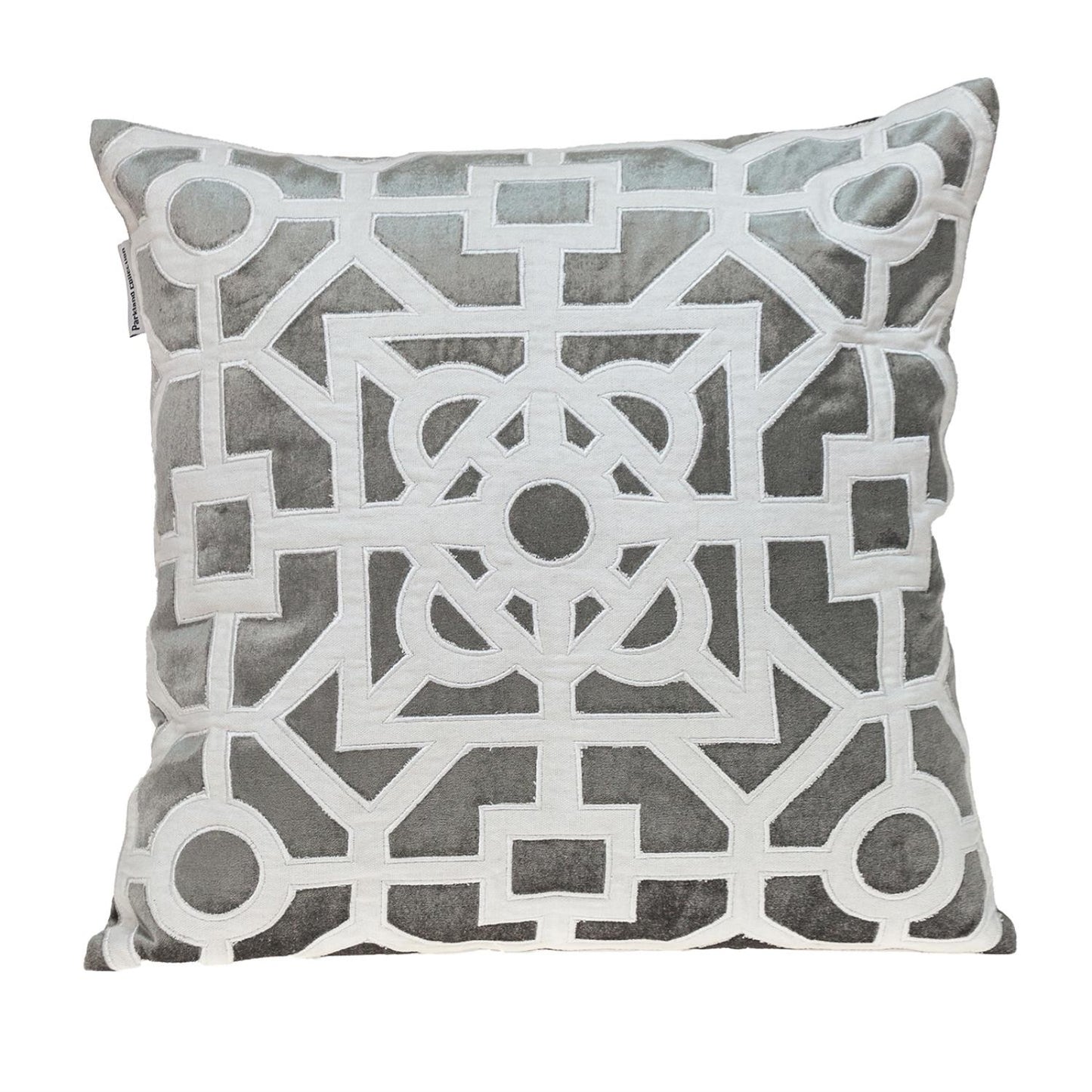 18" Gray and White Velvet Throw Pillow