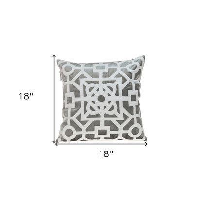 18" Gray and White Velvet Throw Pillow