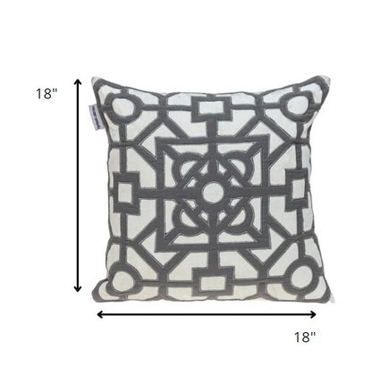 18" Gray and White Velvet Throw Pillow